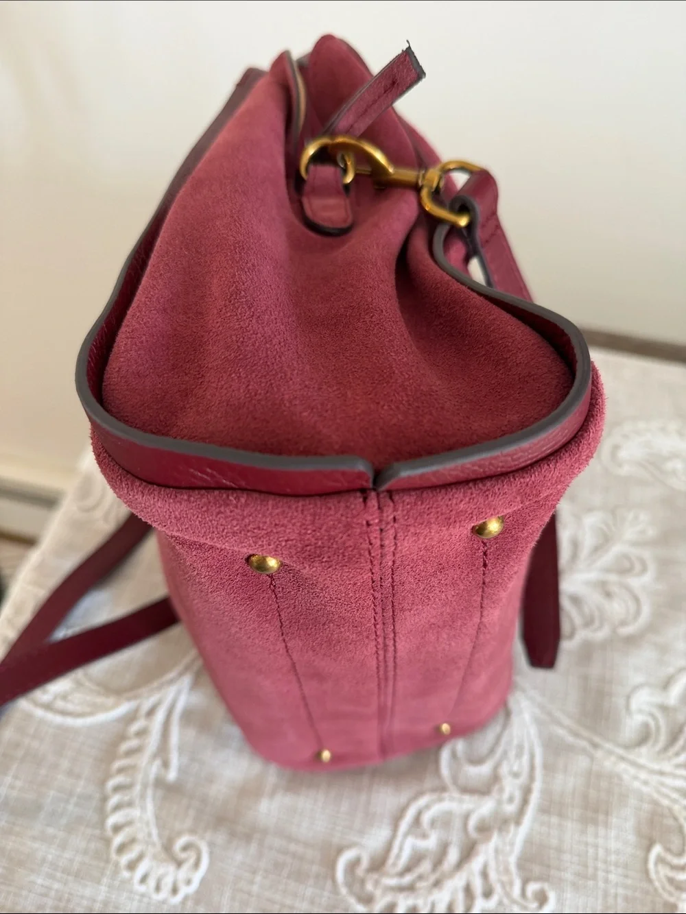 American Leather Co Auburn Suede w/Leather Strap/Handles & Trim Satchel.